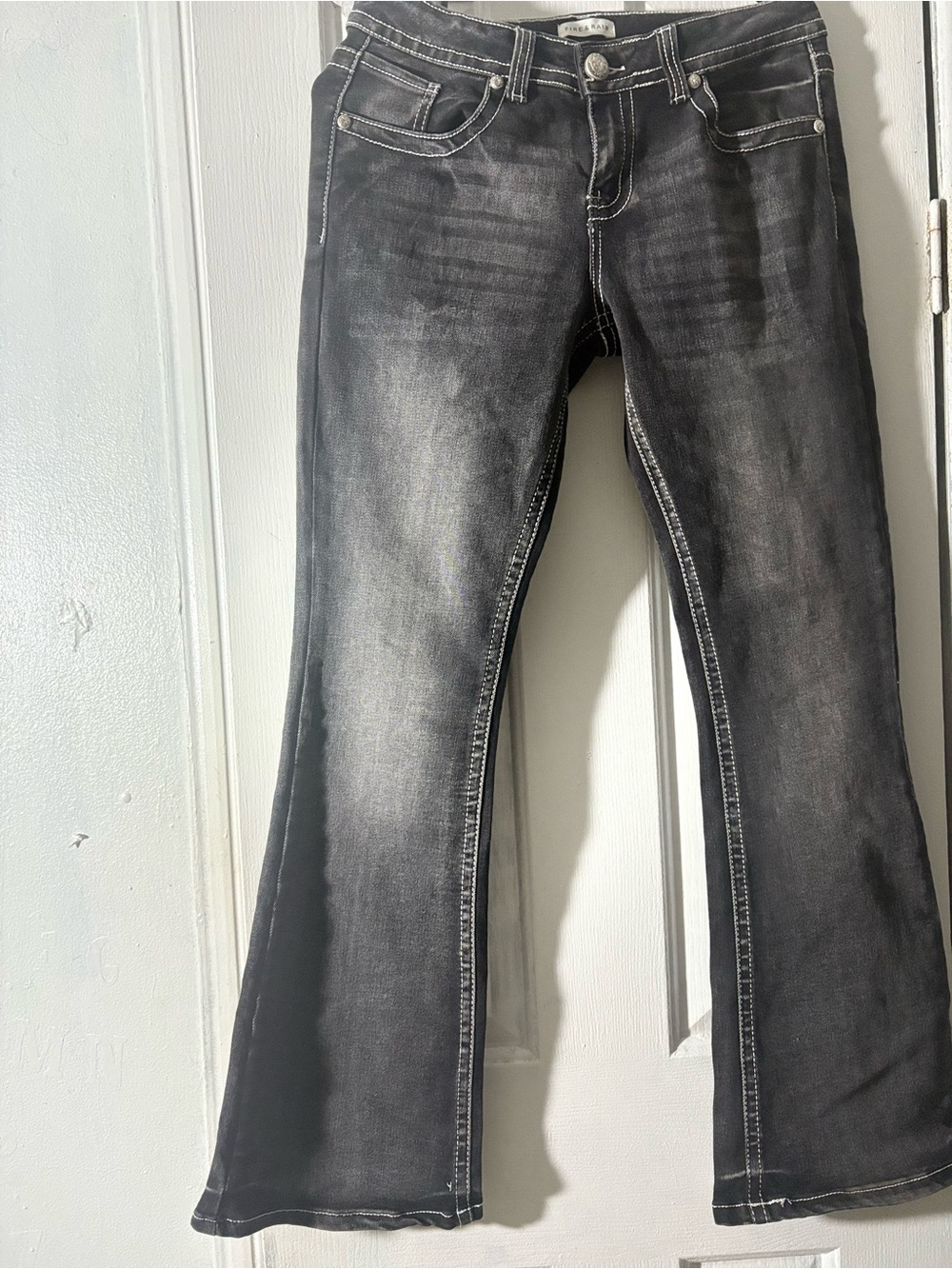 Washed Black Flare Jeans with Subtle Fading